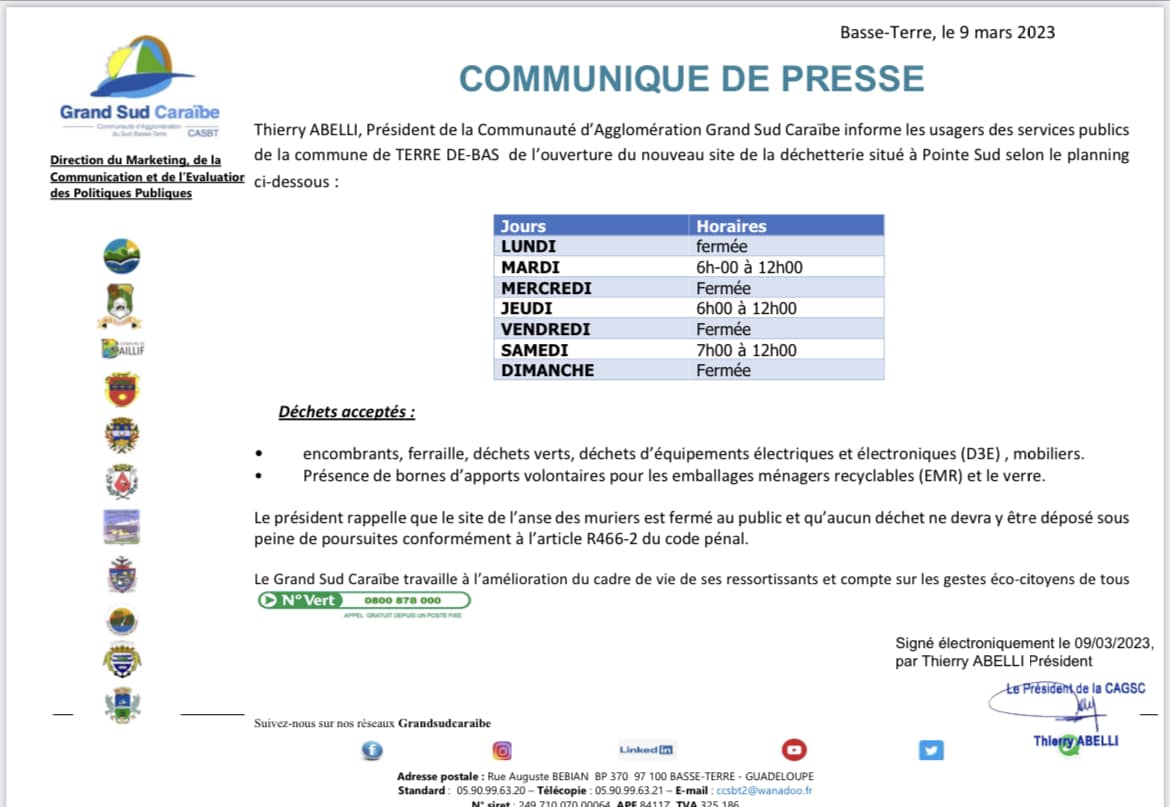 ouverture de la déchetterie de Terre-de-Bas